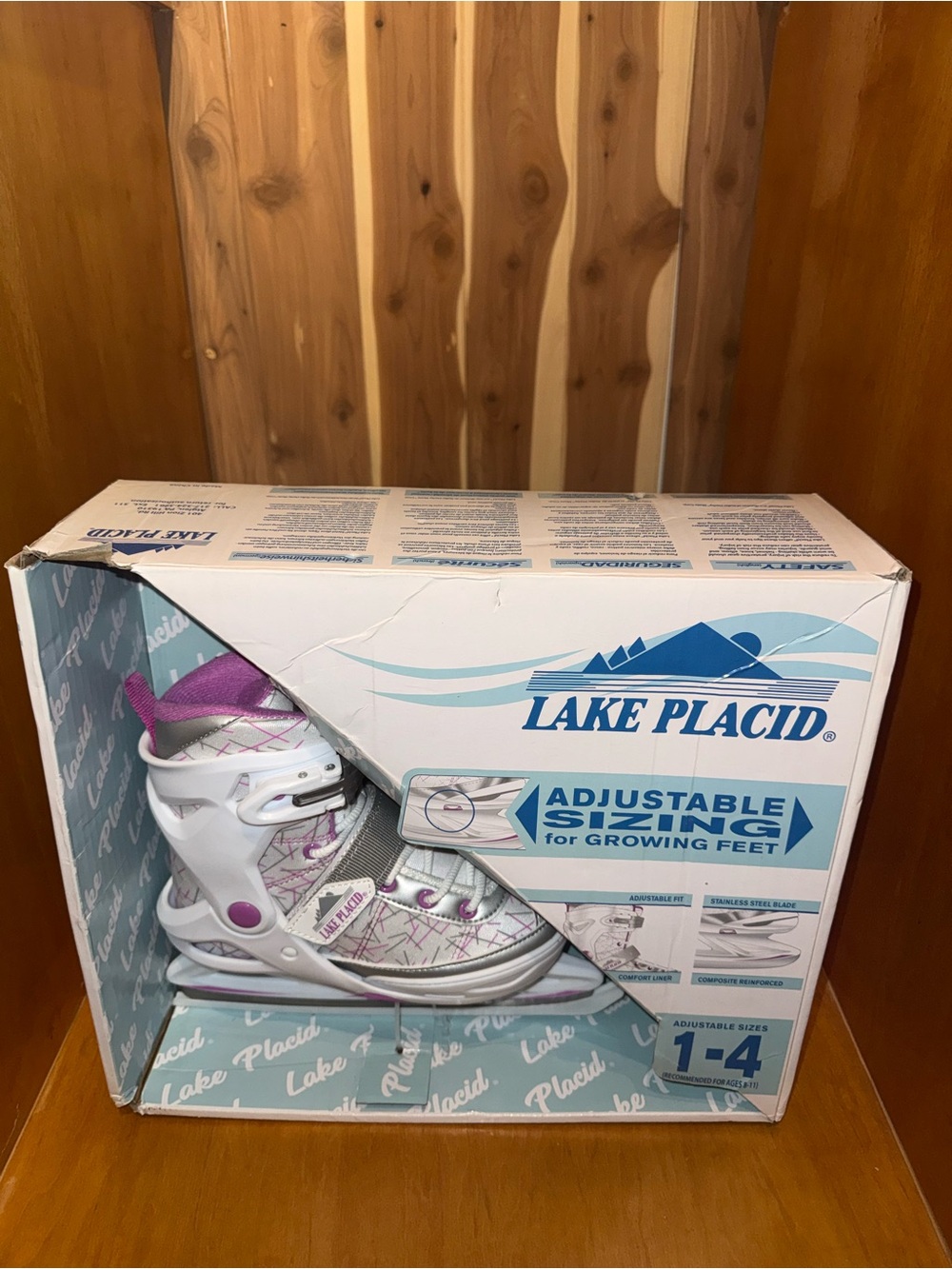 Lake Placid Adjustable Girls' Ice Skate - White & Purple Size 1-4
